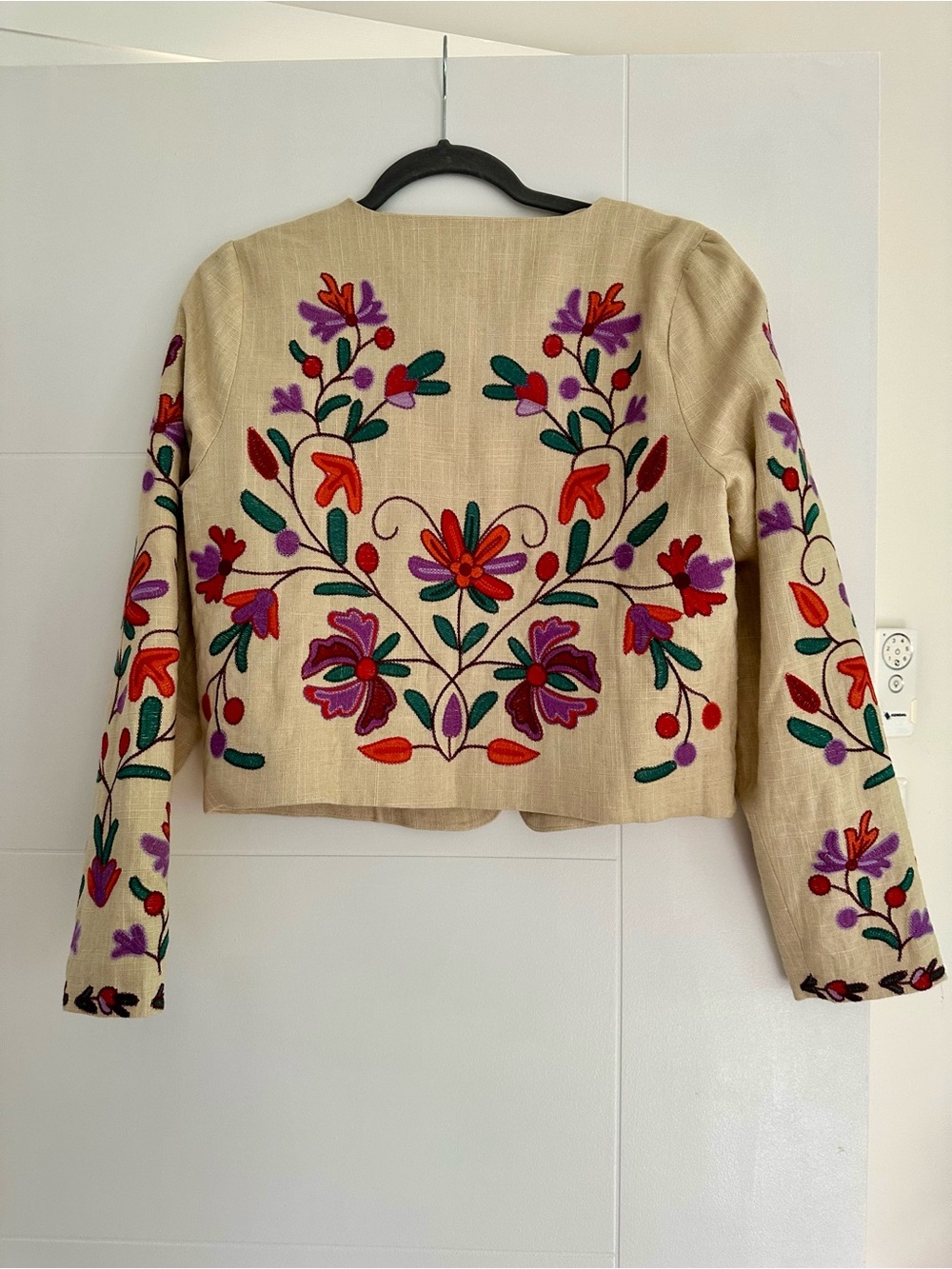 Anthropologie DOLAN Cream Linen Floral Cropped Jacket - Picture 6 of 8